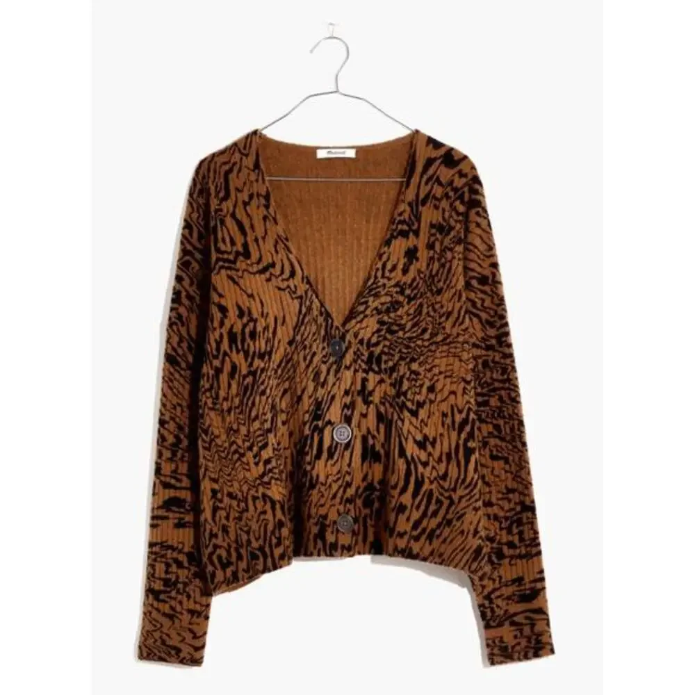 Madewell Tigerized Cameron Ribbed Cardigan Sweater in‎ Coziest Yarn